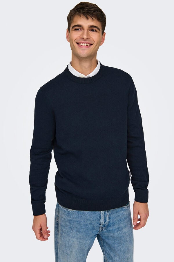 Only & Sons Su&eacute;ter masculino com gola redonda e regular fit azul