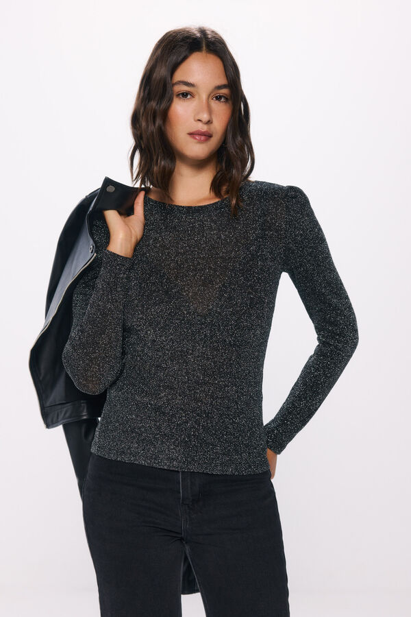 Springfield Camiseta punto cortado lurex negro