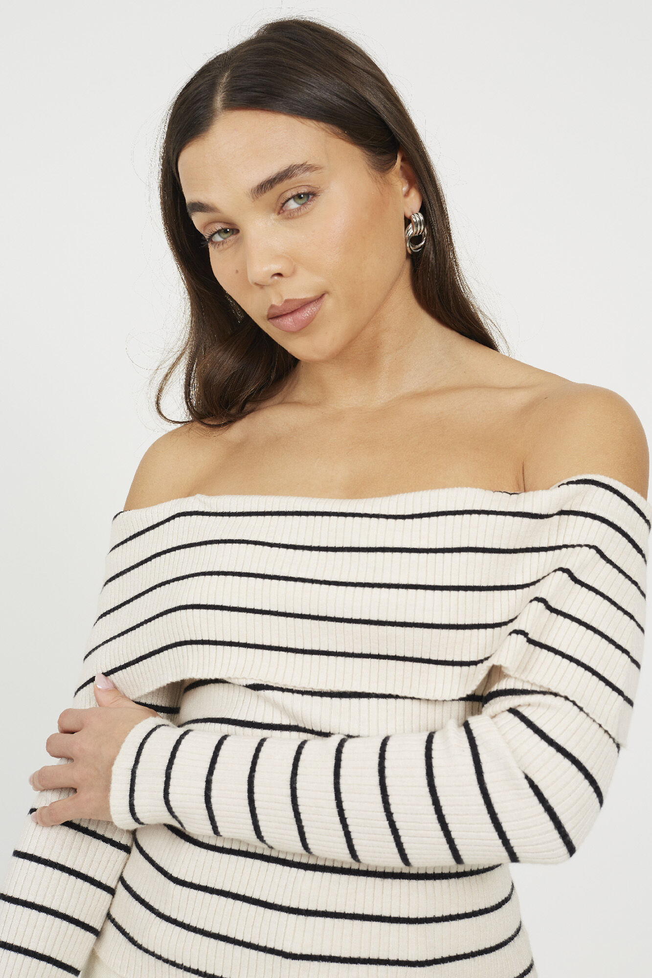 Brave Soul Su&eacute;ter riscas com gola canoa