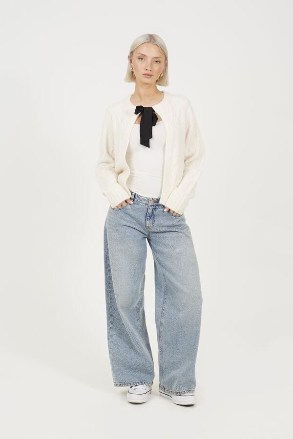 Brave Soul C&aacute;rdigan de punto con lazos marfil