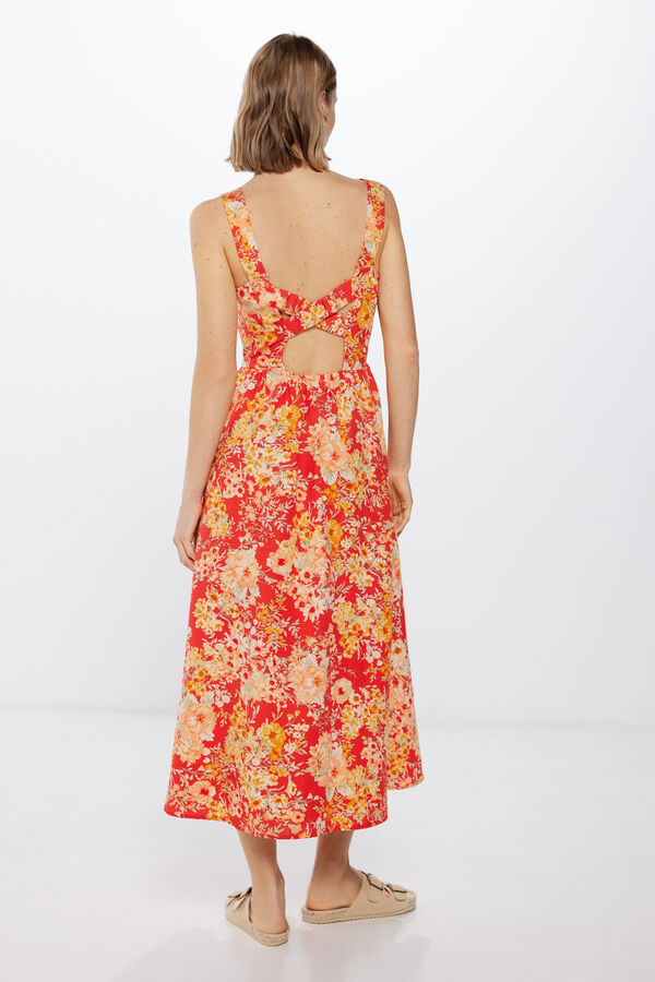 Springfield Vestido Midi Tirantes Cruce Espalda con Lino rojo