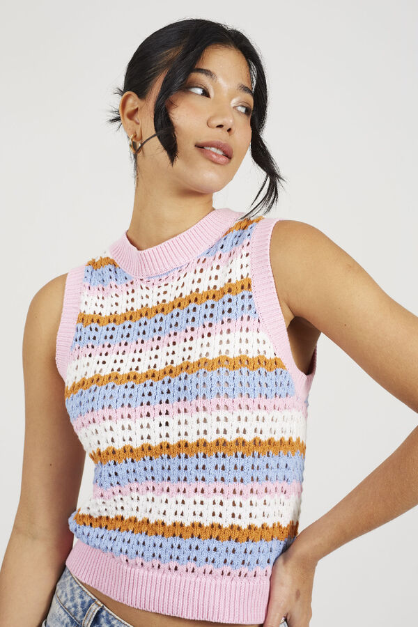 Brave Soul Chaleco de punto a rayas rosa
