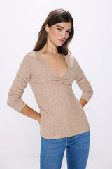 Springfield Camiseta escote pico frunces nude