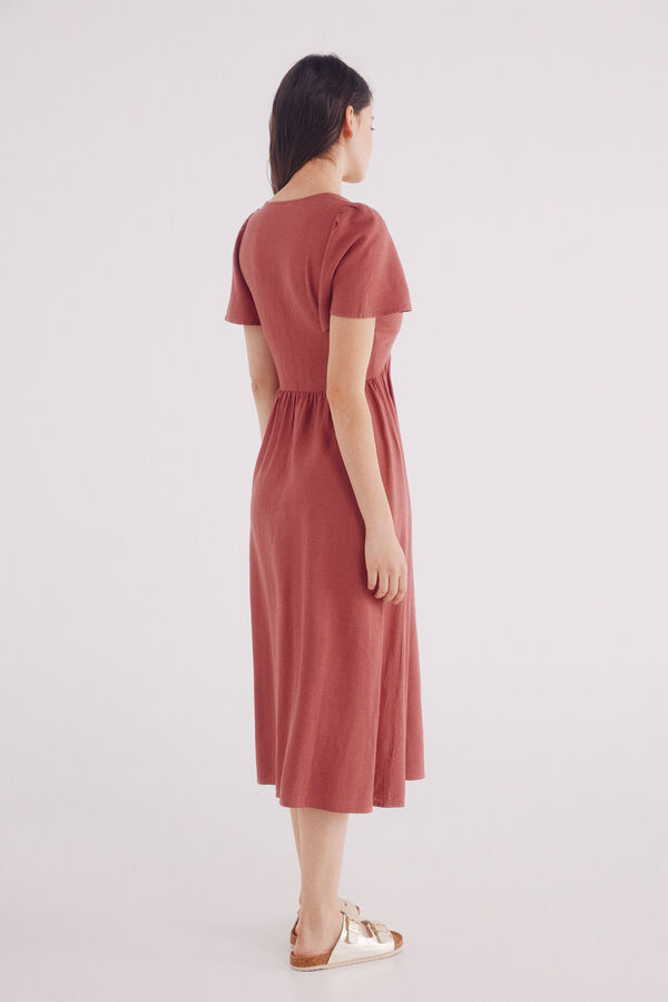 Springfield Vestido midi de decote com decote em linho rosa