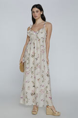 Only Vestido largo volantes beige