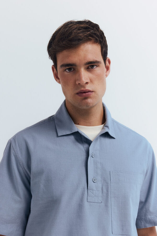 Springfield Camisa de algod&atilde;o de manga manga curta azul