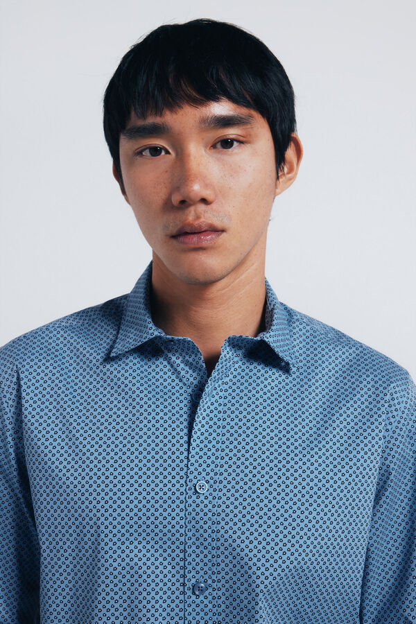 Springfield Camisa popel&iacute;n micro estampado azul