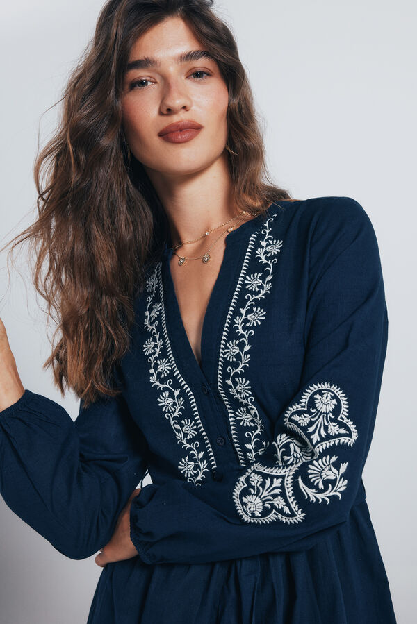 Springfield Vestido curto com camisa bordada azul