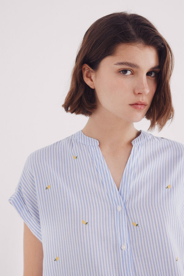 Springfield Blusa Oxford leve com gola mao azul