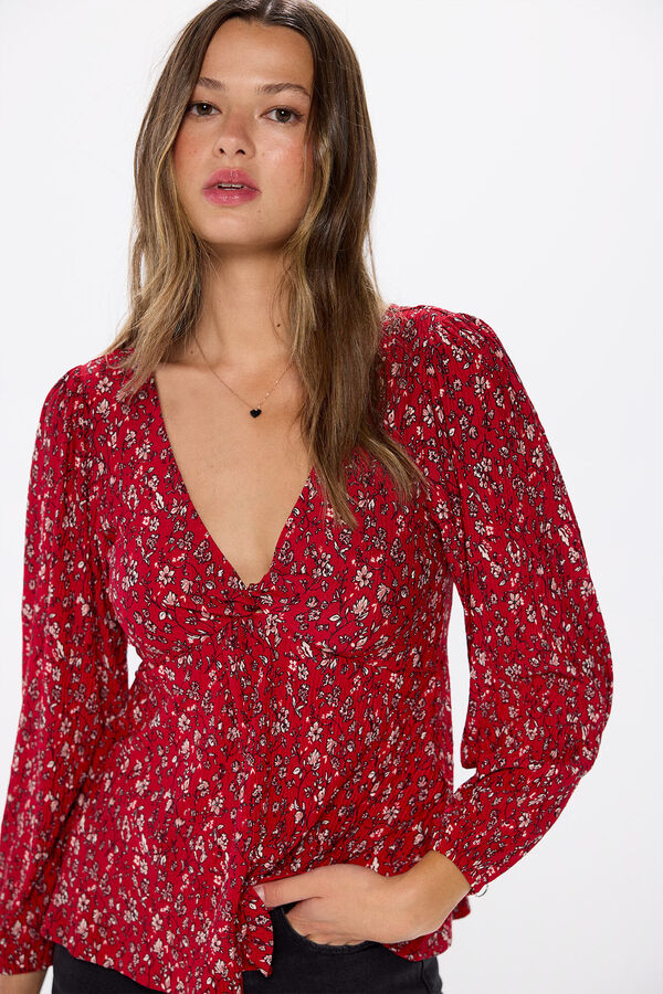 Springfield Blusa plisada escote nudo rojo