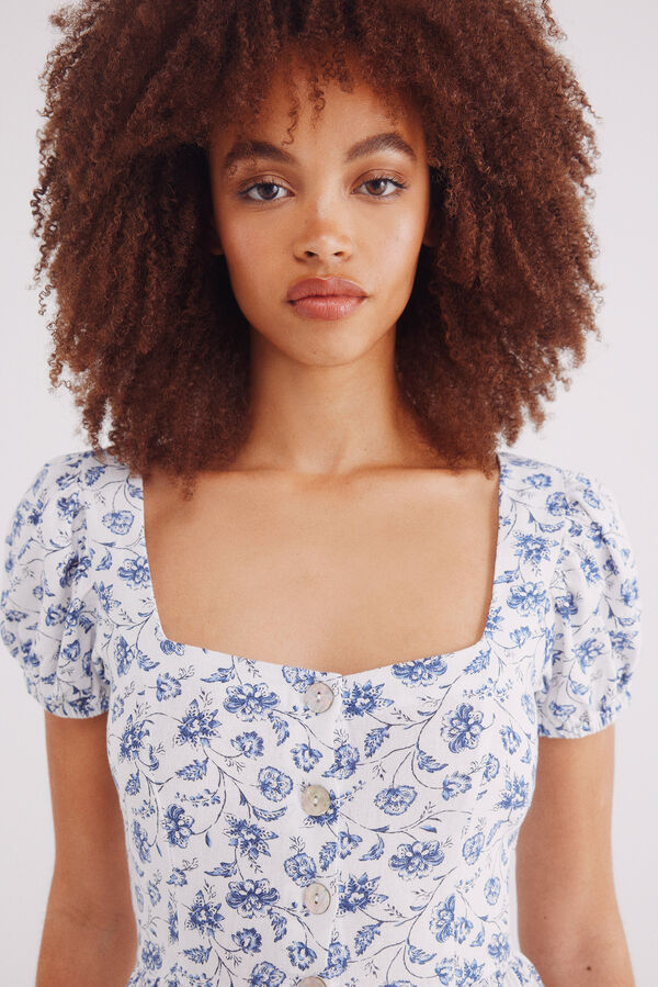 Springfield Vestido midi espalda cruzada lino estampado