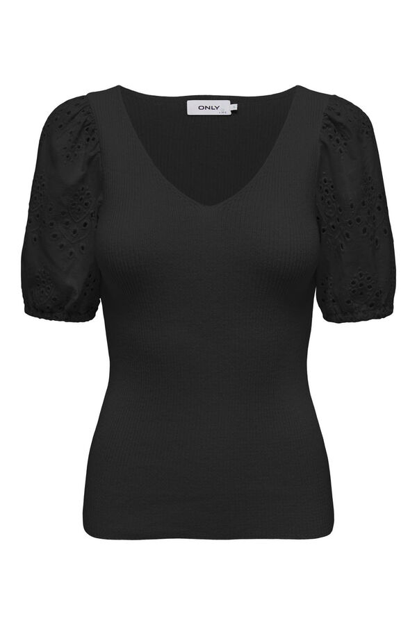 Only Top de punto manga abullonada negro