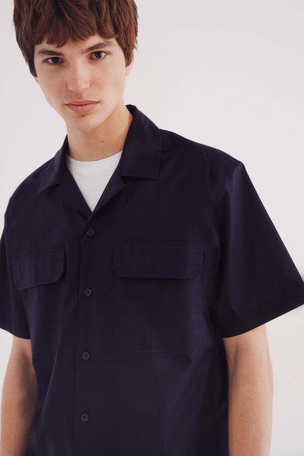Springfield Camisa manga corta bowling popel&iacute;n bolsillo azul