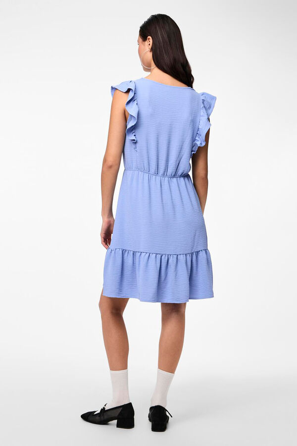 Pieces Vestido curto sem mangas detalhe folho azul