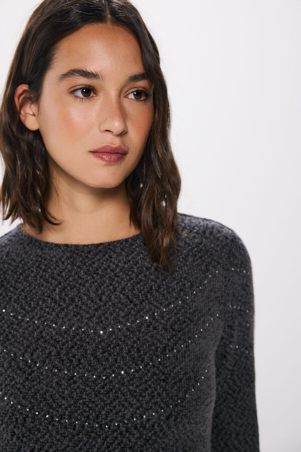 Springfield Camiseta Chenille com cristais chevron  cinzento