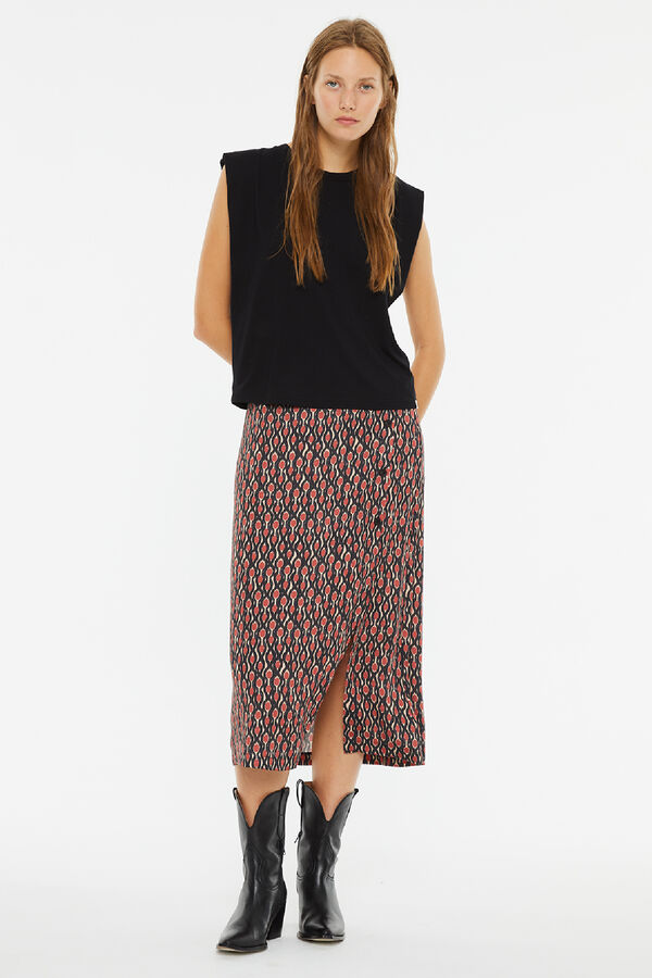 System Action Falda midi estampado geom&eacute;trico botones laterales blanco