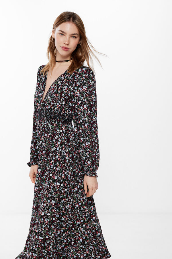 Springfield Vestido Midi Picos Volante negro