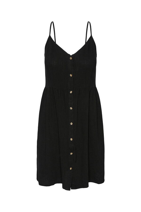 Pieces Vestido midi de al&ccedil;as com linho preto