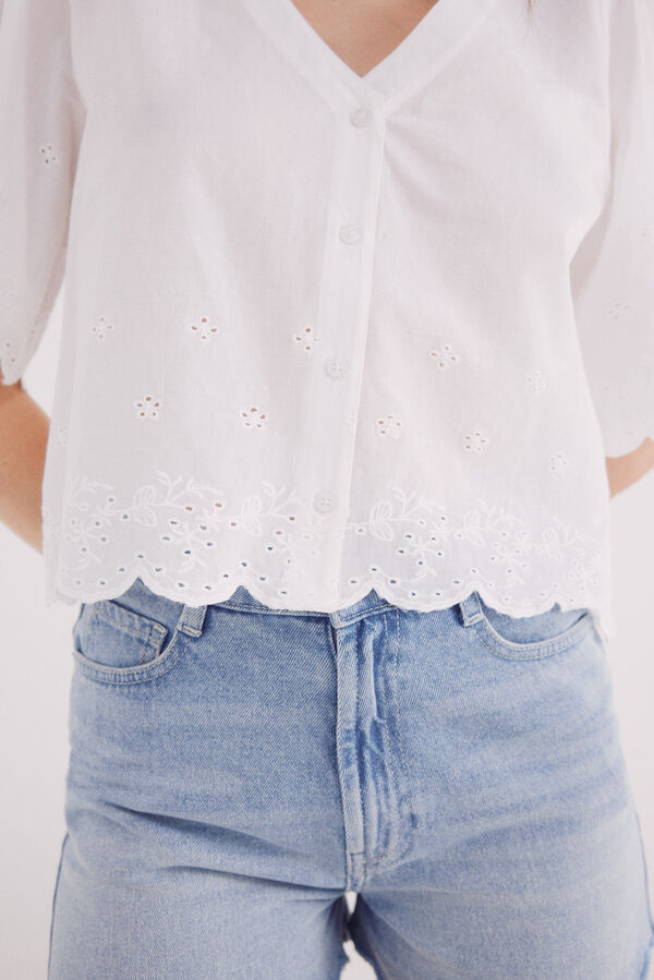 Springfield Blusa bordados algod&oacute;n blanco