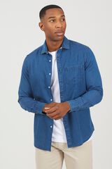 Brave Soul Camisa jeans com bolso azul