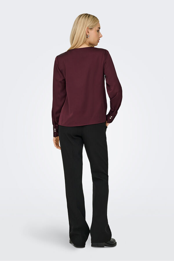 Only Blusa satinada manga larga burdeos