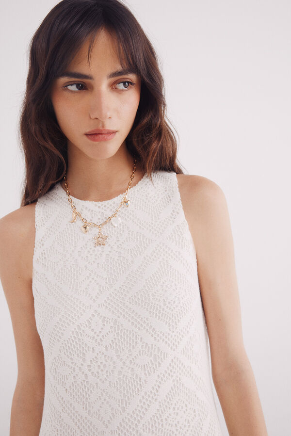 Springfield Vestido midi estructura rombos flores beige