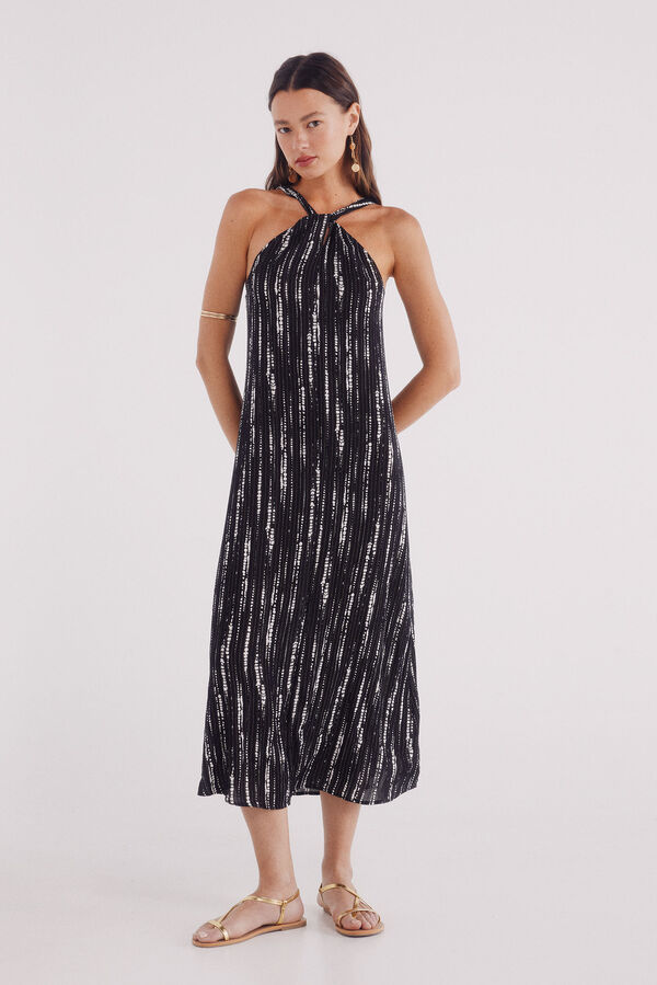 Springfield Vestido midi escote halter lurex negro