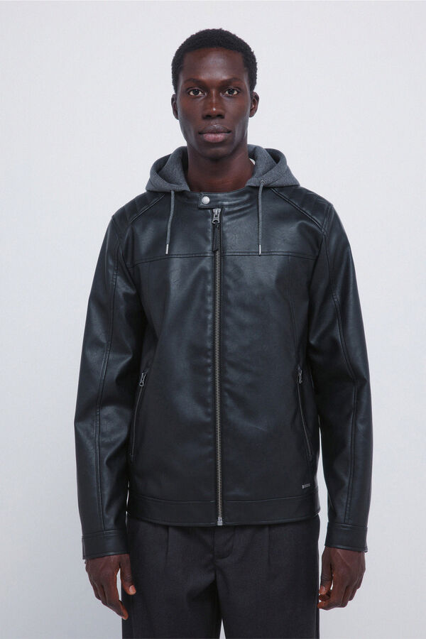Springfield Cazadora efecto piel capucha negro