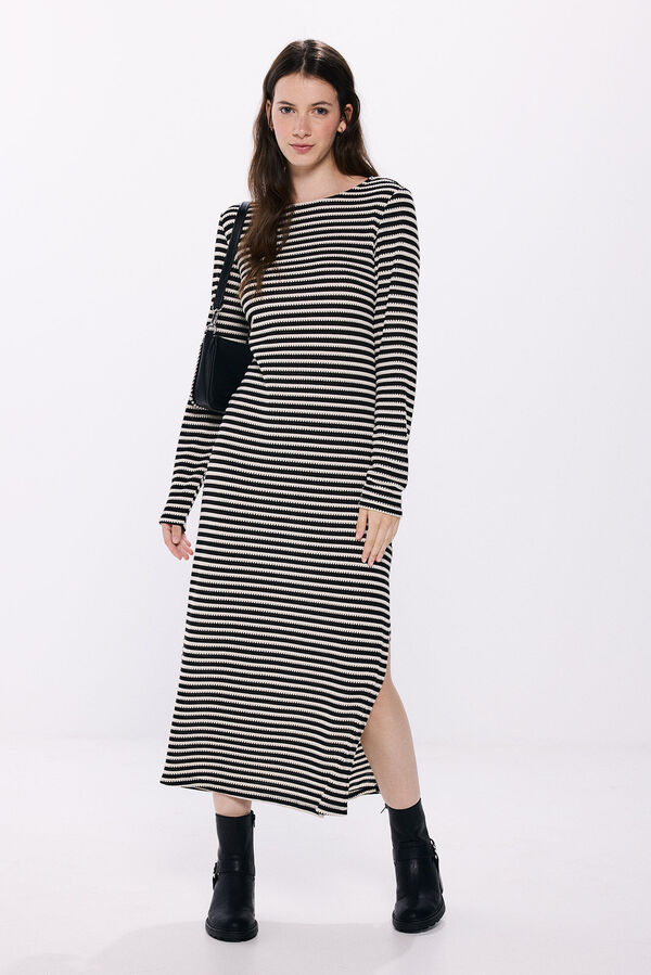 Springfield Vestido midi rayas canal&eacute; negro