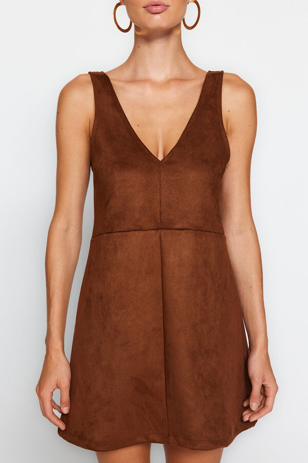 Trendyol Vestido mini efeito camur&ccedil;a cru