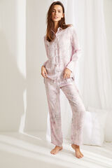 Womensecret Pijama comprido camiseiro cetim flores rosa rosa