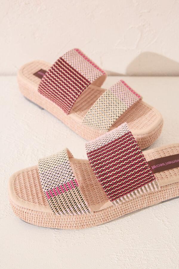 Women'secret Sand&aacute;lias plataforma de r&aacute;fia multicoloridas branco