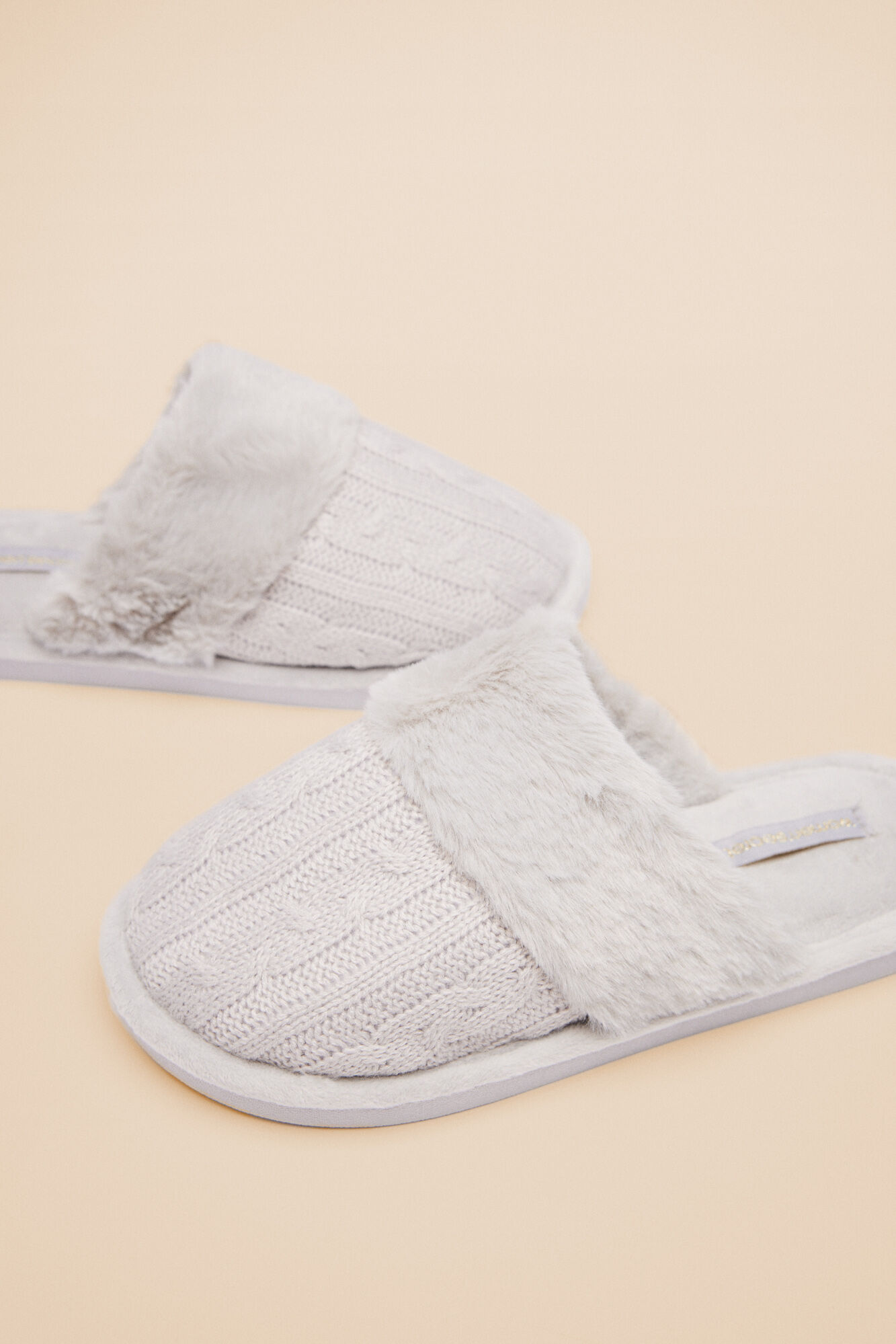 Women'secret Chinelos casa pelo/tricot cinzento