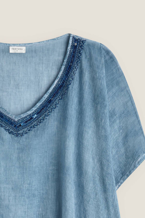 Textura T&Uacute;NICA ALGOD&Oacute;N DETALLE CUELLO azul