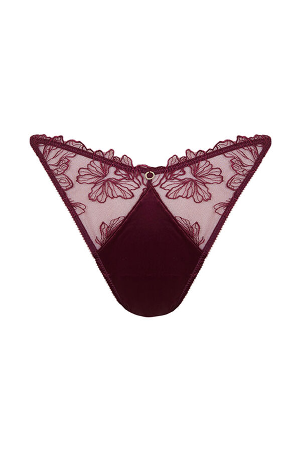 Women'secret Cuequinha brasileira tira tule bordado granate vermelho