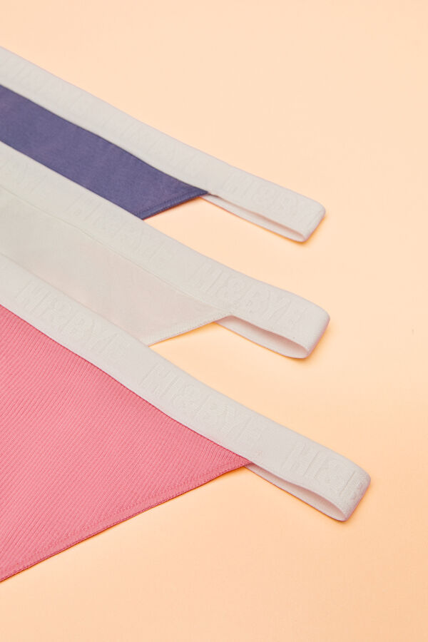 HI&BYE Pack 3 tangas algod&oacute;n blanco, rosa y azul estampado