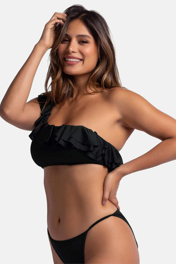 Dorina Top de bikini asim&eacute;trico volantes negro negro