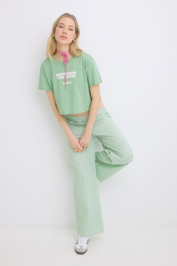 HI&BYE Pijama 100% algod&oacute;n cuadro vichy verde verde