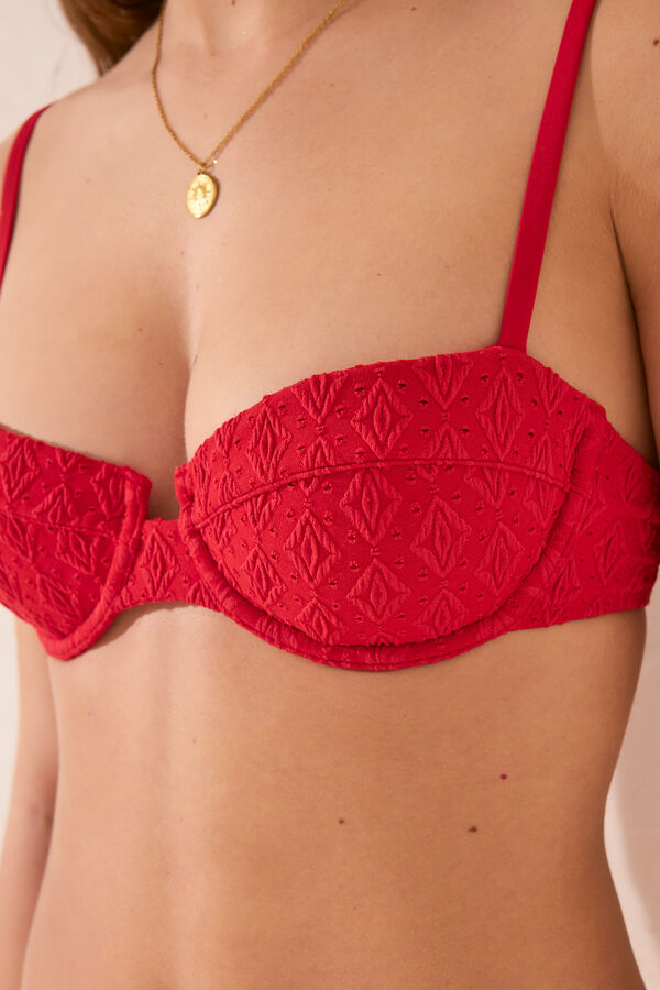 Women'secret Top biquíni balconette bordado vermelho vermelho