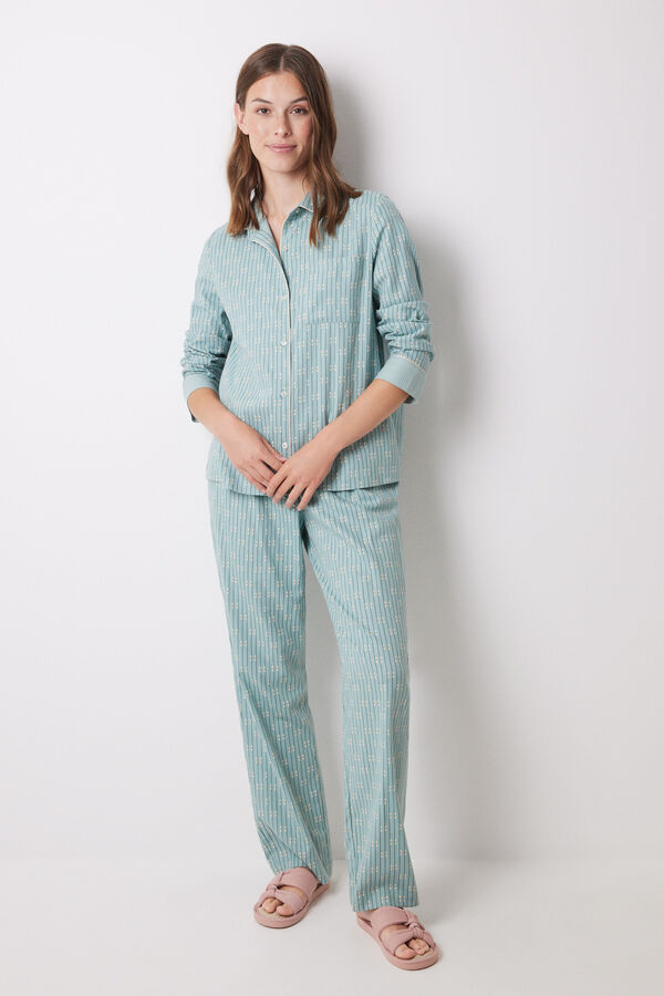 Women'secret Pijama camisero largo franela azul estampado