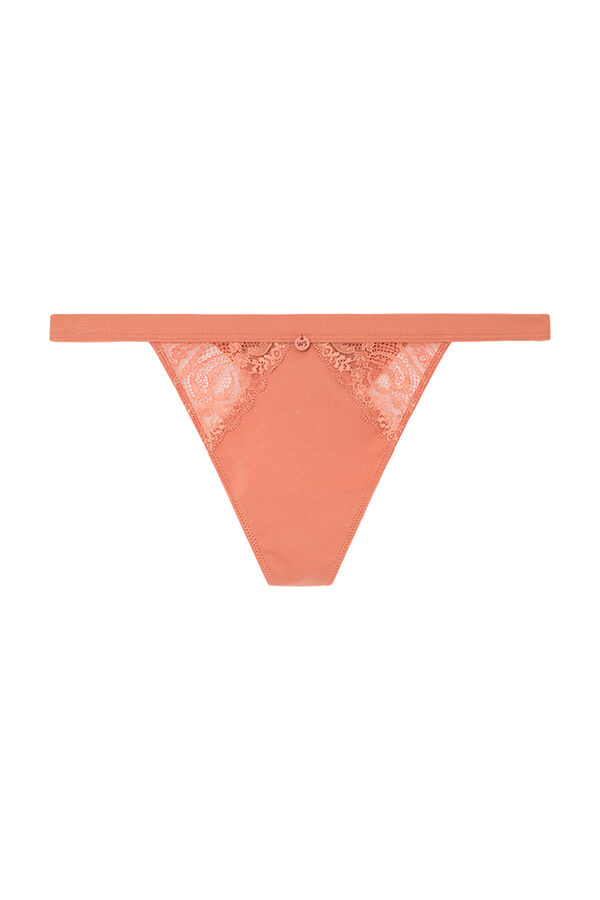 Women'secret Tanga encaje y microfibra coral naranja
