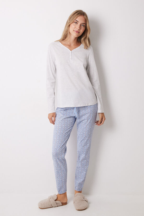 Women'secret Camiseta de algodão cinza manga comprida  cinzento