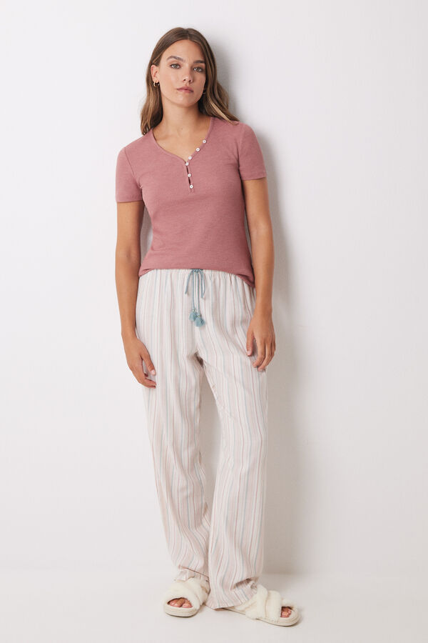 Women'secret Camiseta panadera manga corta granate burdeos