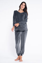 Ohma! Pack pijama peludo con escote en V gris