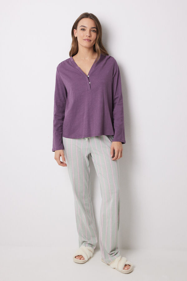 Women'secret Camiseta manga comprida roxa 100% algod&atilde;o rosa