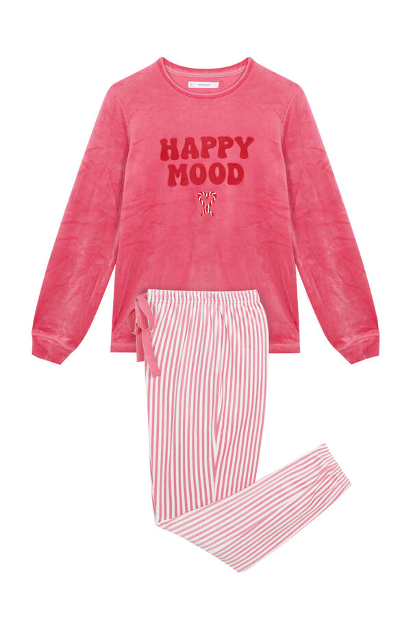 Women'secret Pijama largo terciopelo rayas rosa rosa