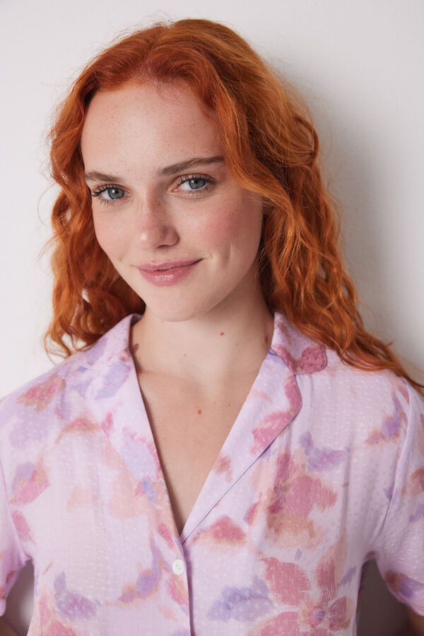 Women'secret Pijama camisa floral capri viscose rosa