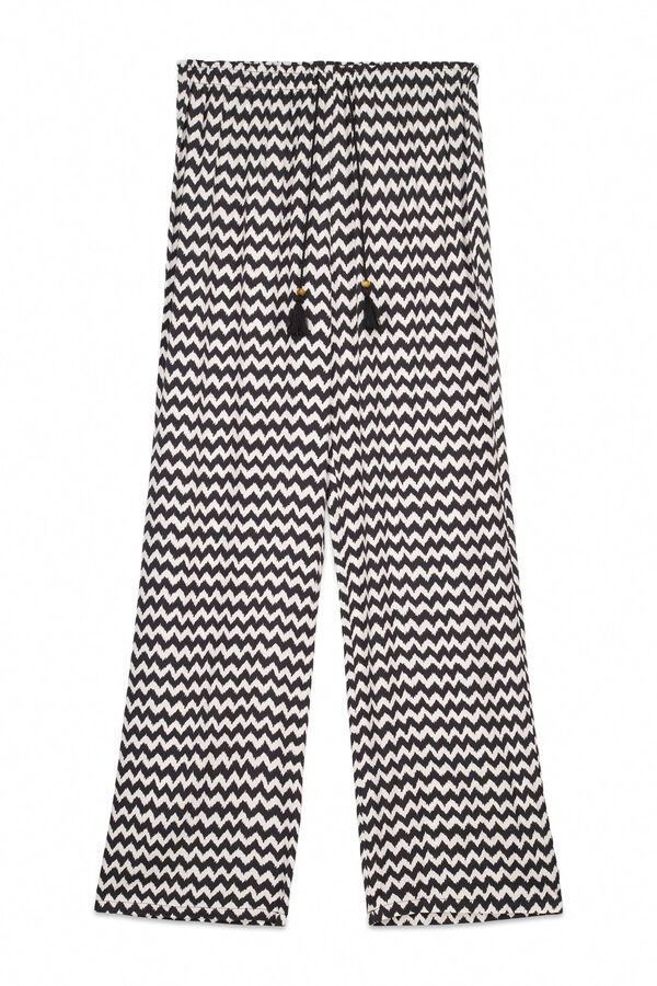 Women'secret Pantalón largo viscosa estampado ikat negro