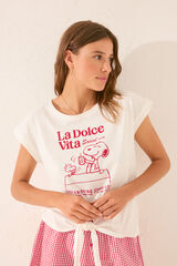 Women'secret Camiseta manga corta 100% algod&oacute;n blanco Snoopy blanco