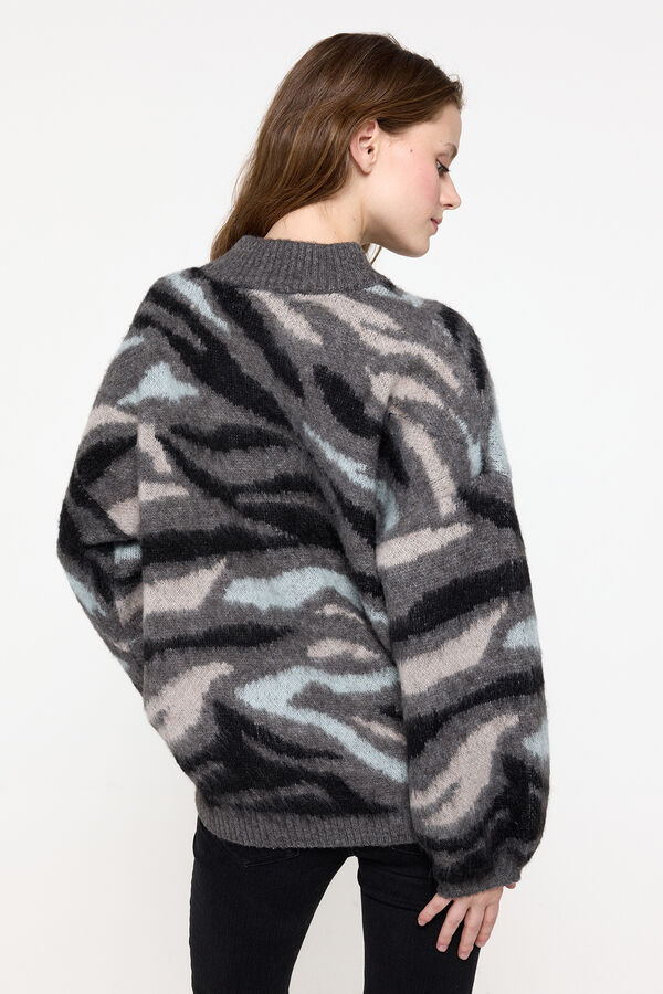 Pieces Su&eacute;ter malha com estampa animal cinzento